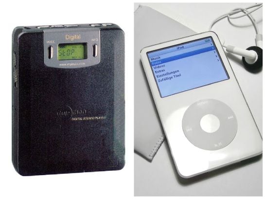 El primer reproductor MP3, el MPMan F10, frente al primer IPod.