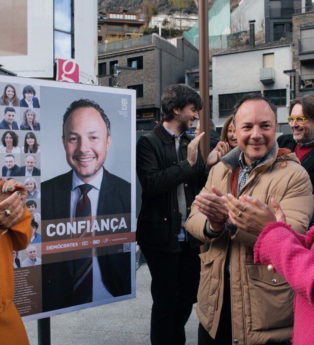 Xavier Espot en l&#039;inici de campanya a Andorra la Vella.