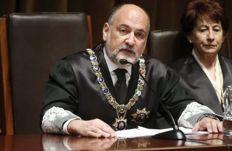 Francisco Pérez de los Cobos, durante el acto de toma de posesión del nuevo magistrado del TC Ricardo Enríquez Sancho.