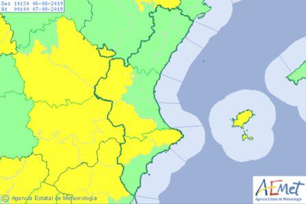 El interior de Valencia y el norte de Alicante está este martes en alerta amarilla por altas temperaturas