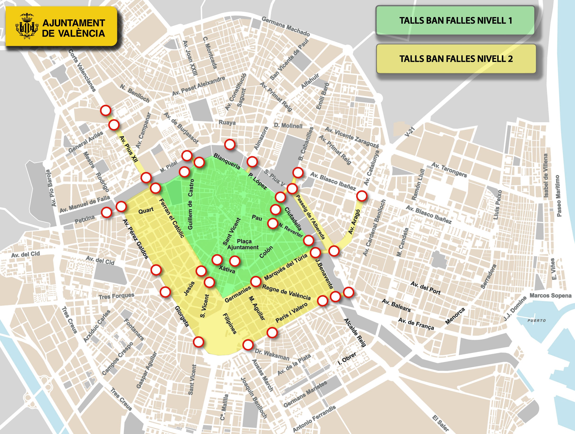 Restricciones de tránsito (nivel 1 y nivel 2) durante las Fallas 2026