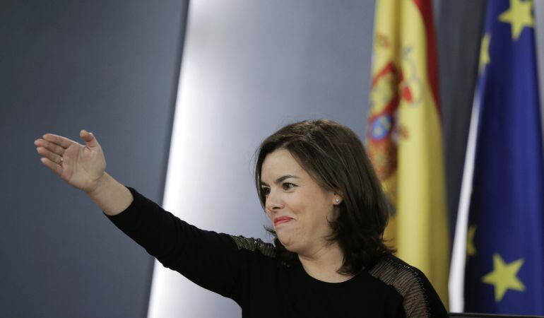 La vicepresidenta del Gobierno, Soraya Sáenz de Santamaría, durante la rueda de prensa posterior a la reunión del Consejo de Ministros.