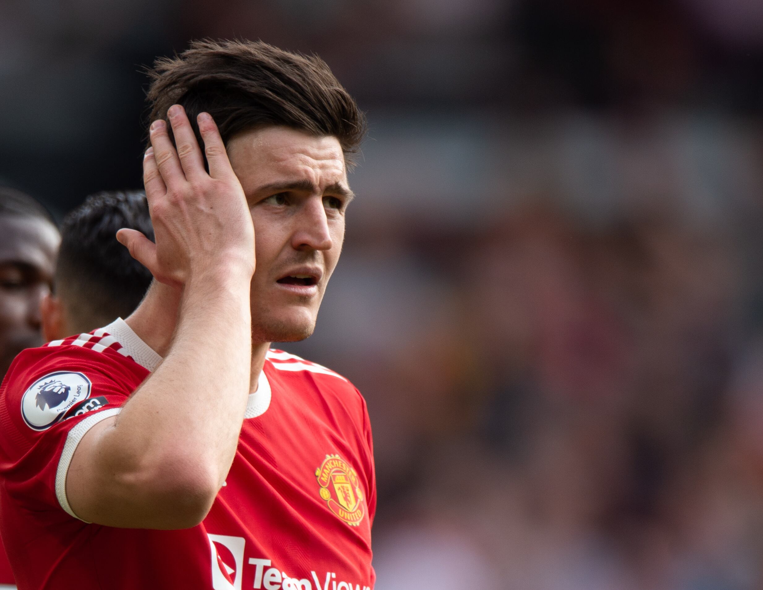 Harry Maguire durante un partido de la Premier League esta temporada