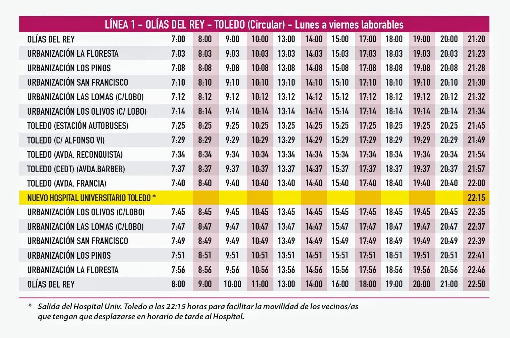 Nuevos horarios de las líneas ASTRA, que unen Olías del Rey con Toledo