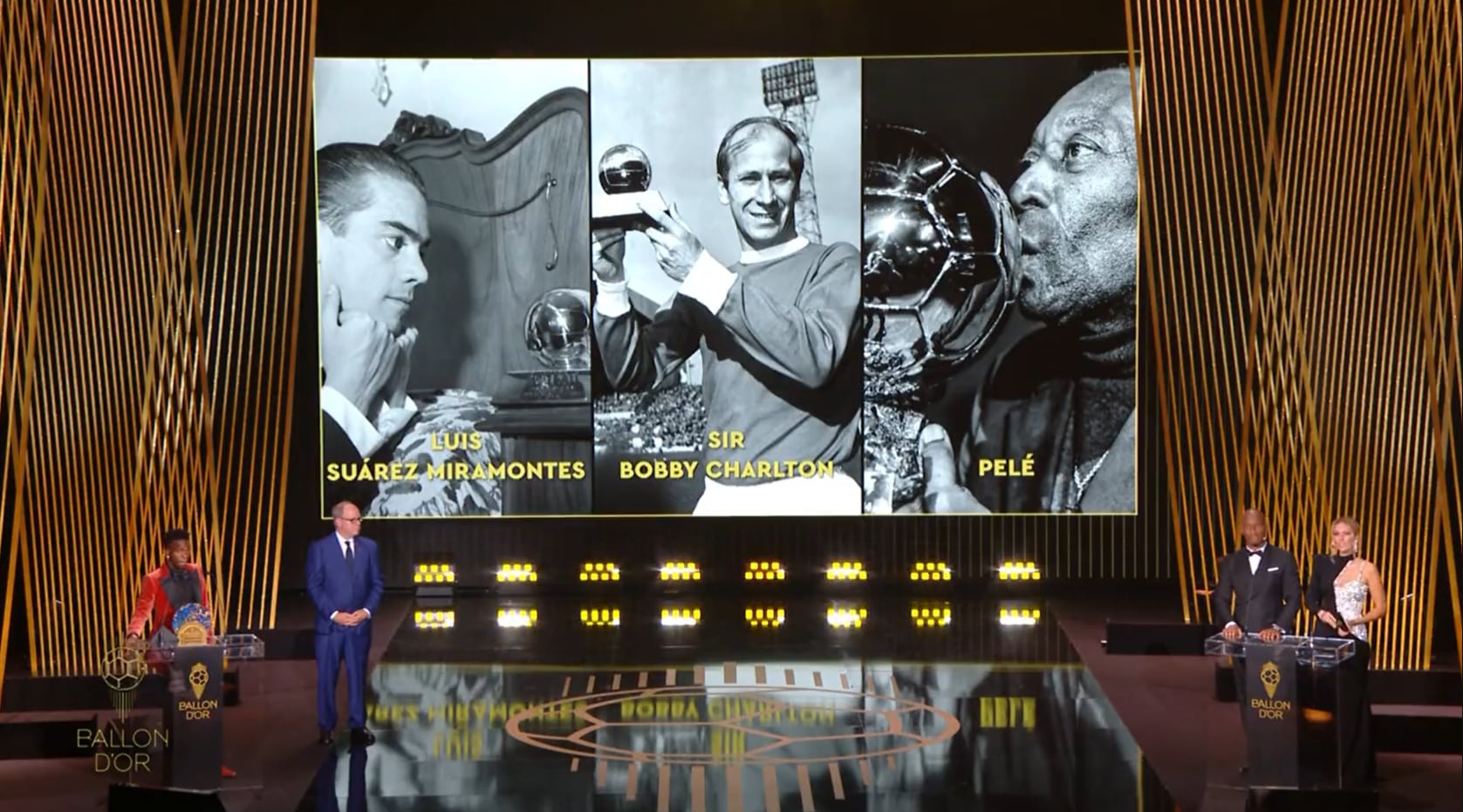 Luis Suárez, Bobby Charlton y Pelé reciben un homenaje en la gala del Balón de Oro