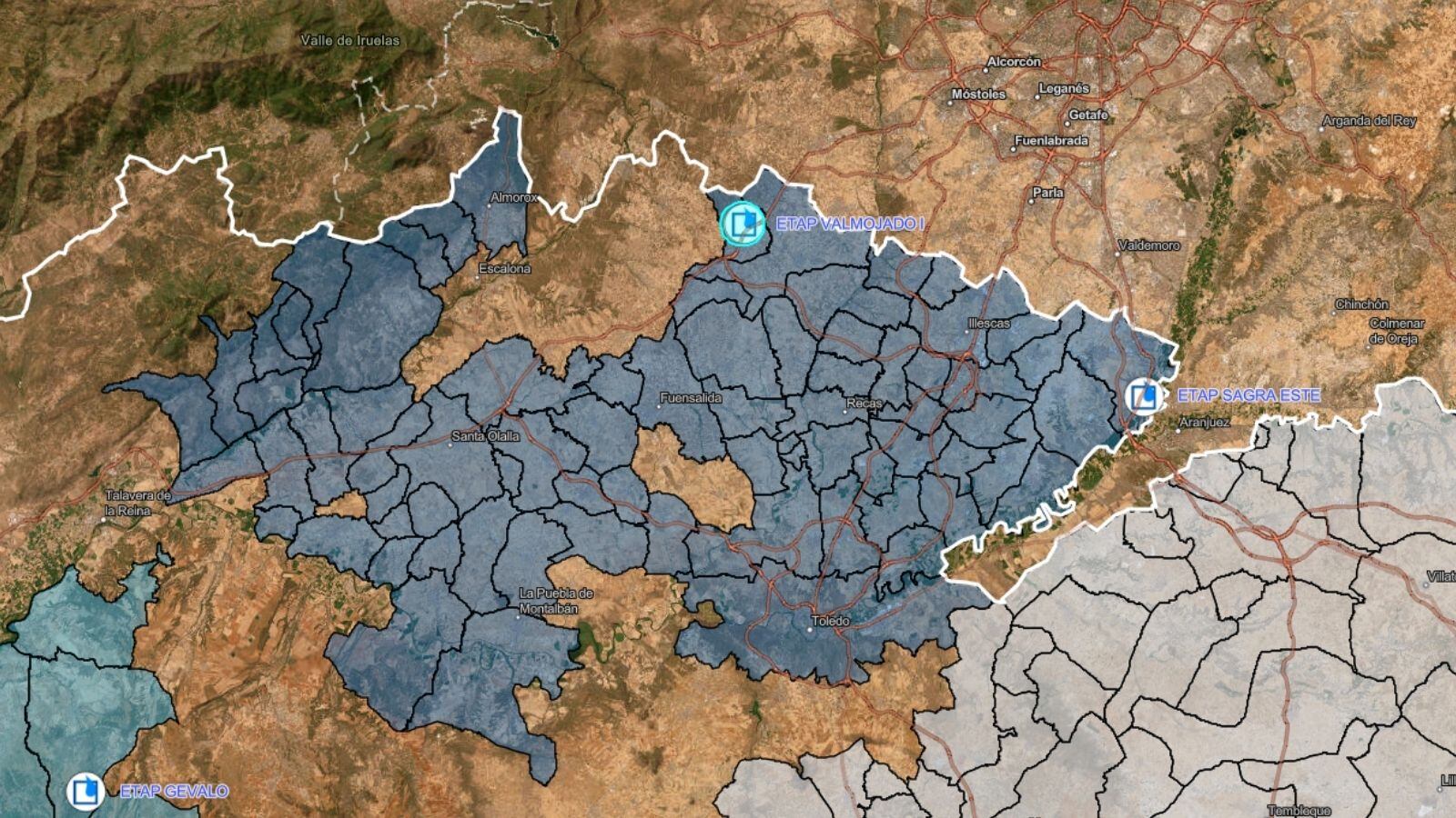 Mapa del suministro de agua de Picadas en la provincia de Toledo