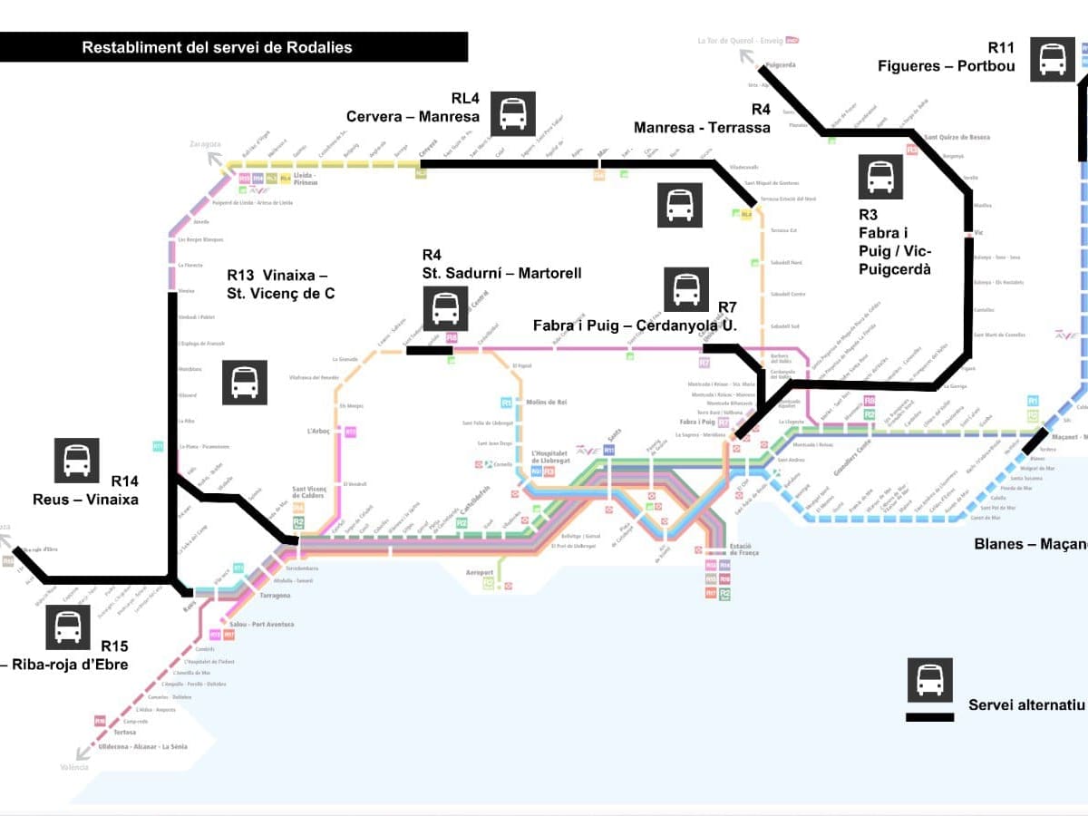 Rodalies reprèn el servei a Girona amb autobusos en alguns trams i viatges gratuïts durant un mes