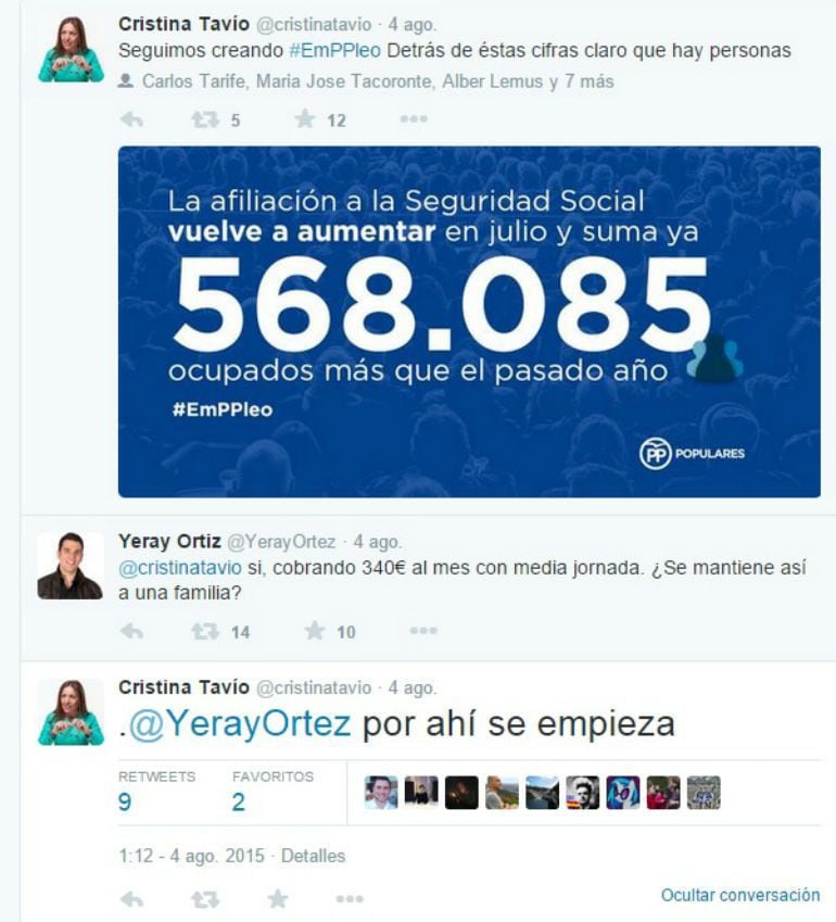 Captura de pantalla de la conversación de Tavío en Twitter