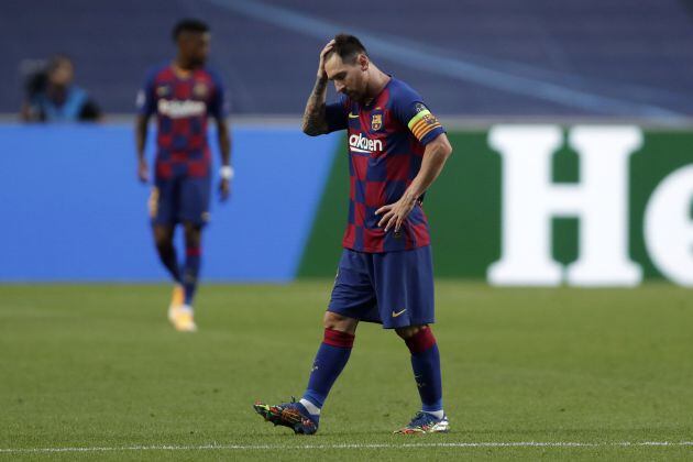 Leo Messi se lamenta en su último partido de Champions