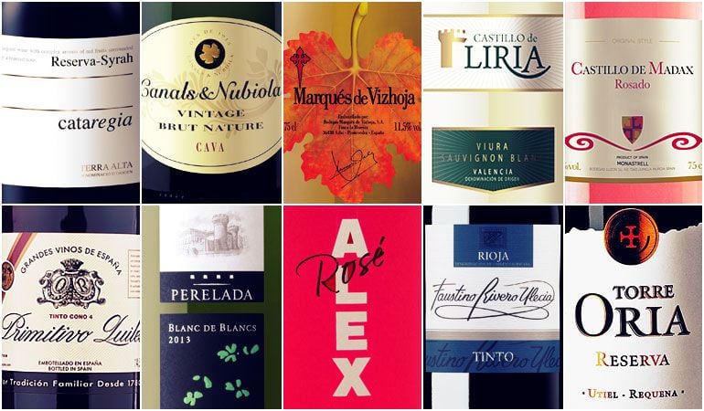 Montaje con las etiquetas de los 10 vinos seleccionados.