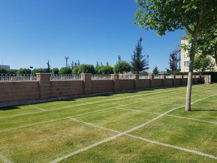 Detalle de las parcelas sobre el césped