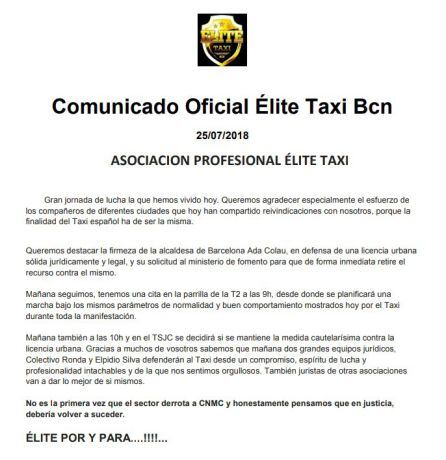 Comunicat oficial sobre els incidents