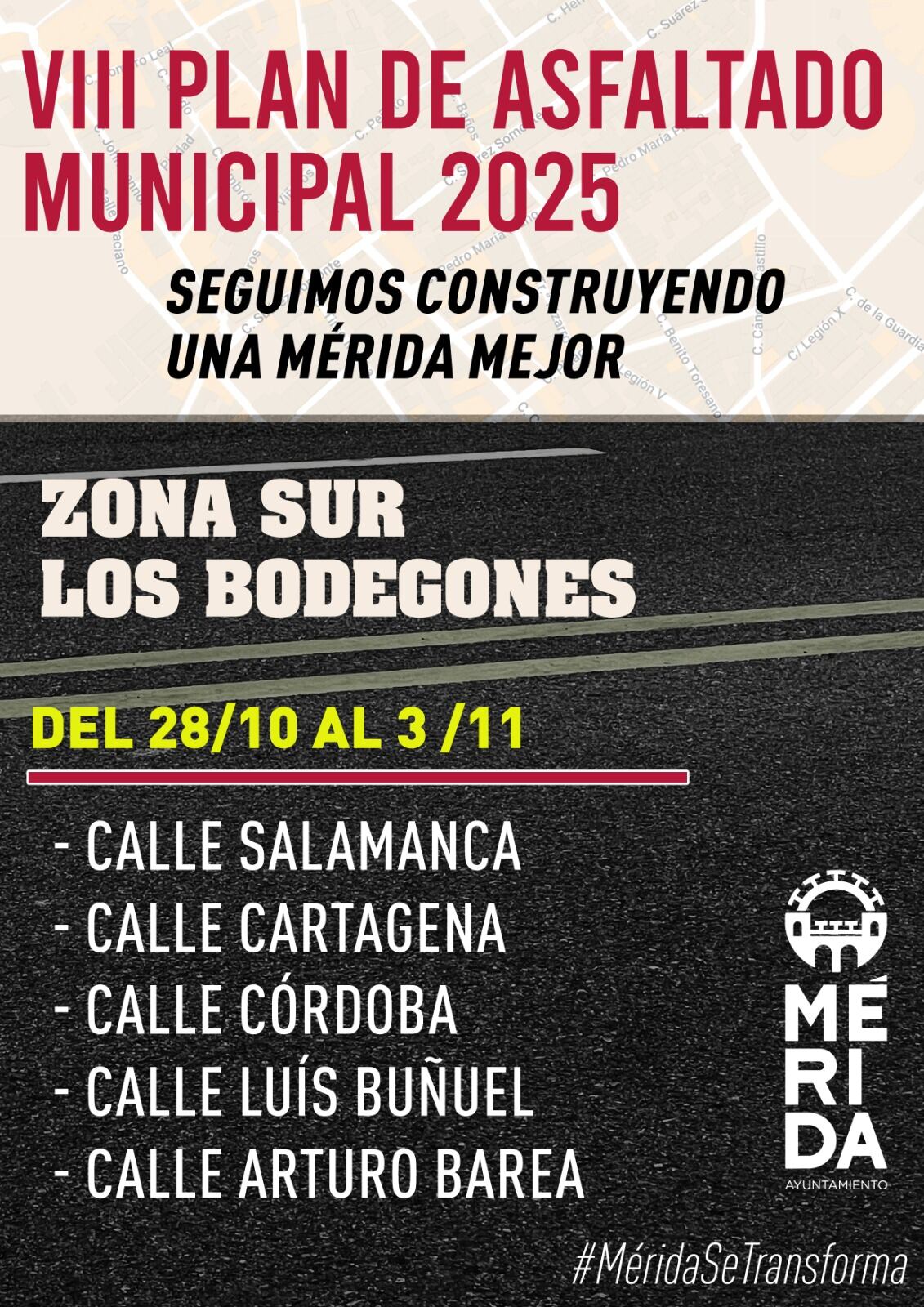 Cartel Plan Asfaltado de Mérida