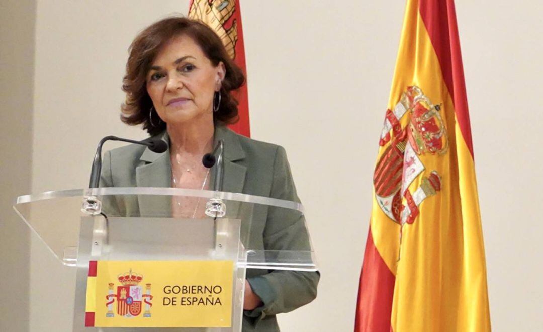 Carmen Calvo en una de sus intervenciones como Vicepresidenta del Gobierno. 