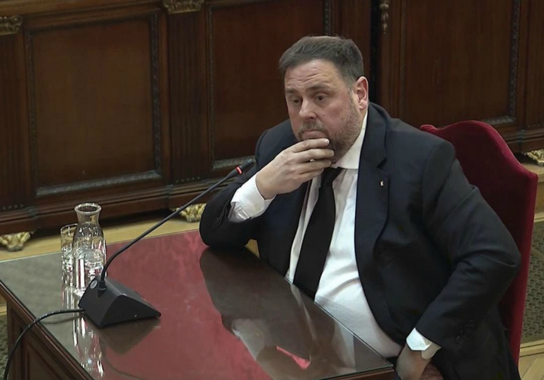 Oriol Junqueras, durante su interrogatorio en el juicio al procés.