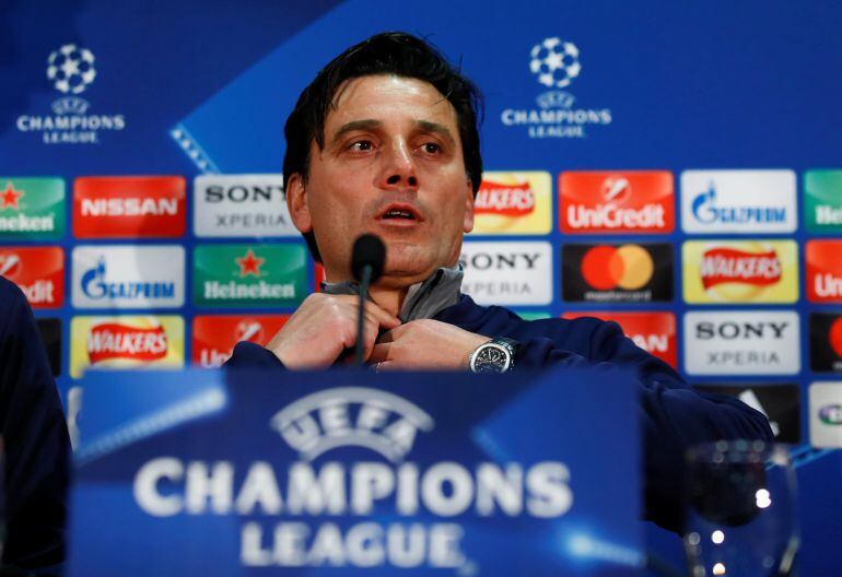 Vincenzo Montella durante la rueda de prensa previa al encuentro de Champions League entre el Manchester United y el Sevilla