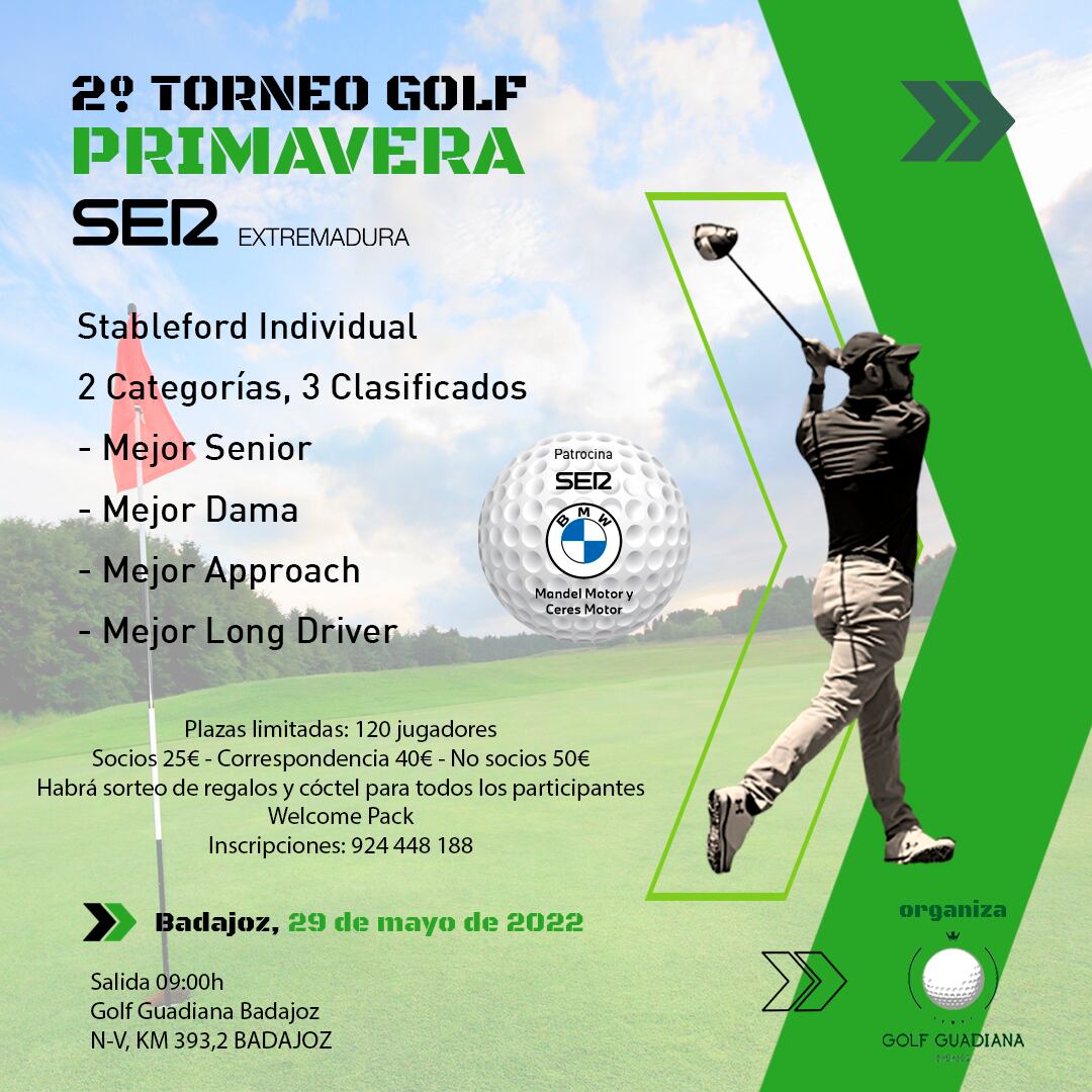 Cartel del segundo torneo de golf Primavera Ser Extremadura