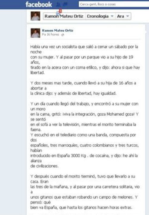 Imagen de parte del texto que el exconcejal publicó en su cuenta de Facebook