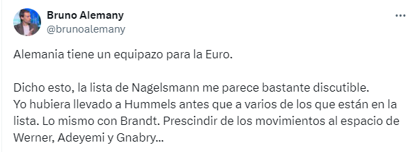 Bruno Alemany opina sobre la convocatoria de Alemania para la Eurocopa