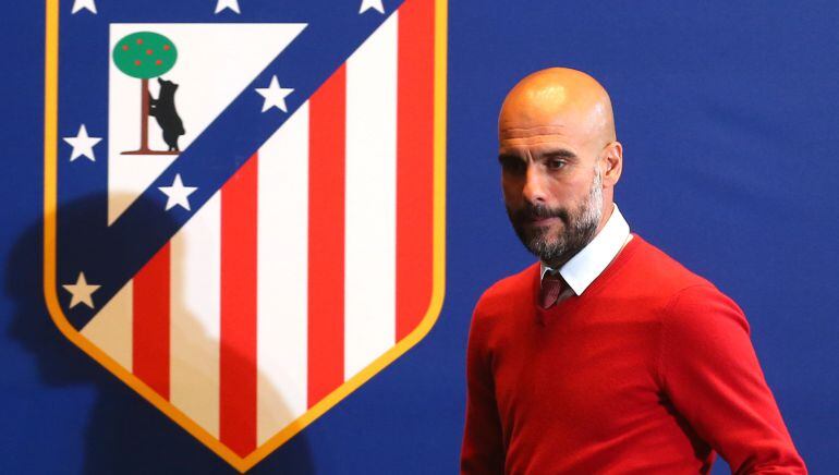 Pep Guardiola, en la sala de prensa del Vicente Calderón.