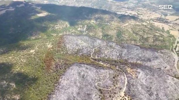 Superficie de monte quemada por el fuego en Isábena
