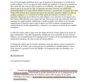 Extracto del informe en el que se lee (subrayado en amarillo) una de las observaciones y (subrayado en rojo) una de las recomendaciones