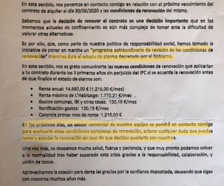 Una de las cartas recibidas por los vecinos de Badalona durante el estado de alarma.