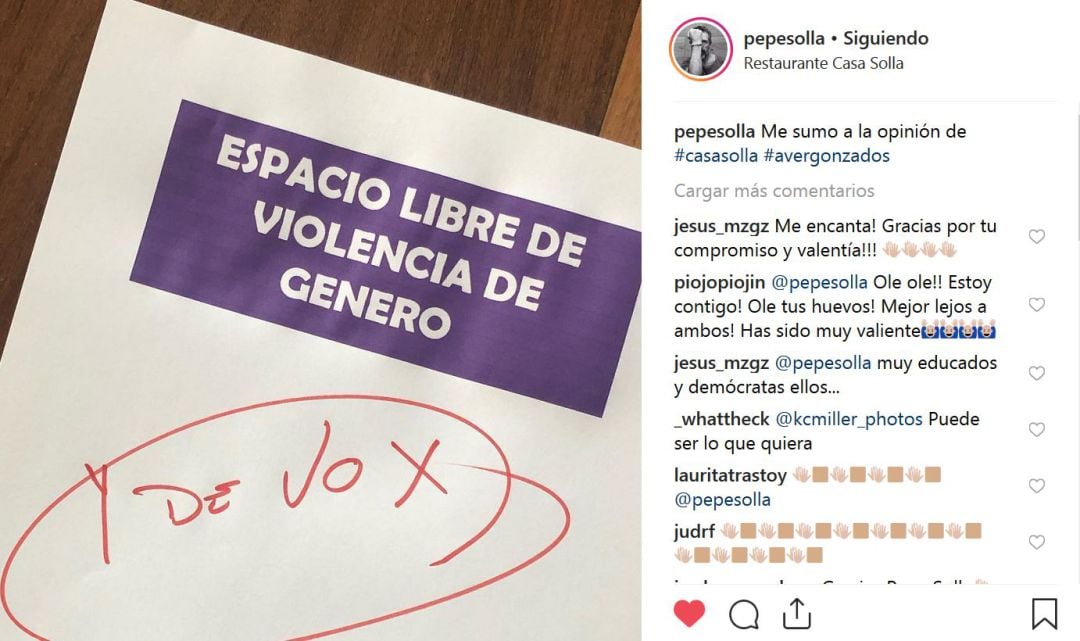 La publicación de Pepe Solla en Instagram ha generado críticas, pero también muchas reacciones de apoyo.