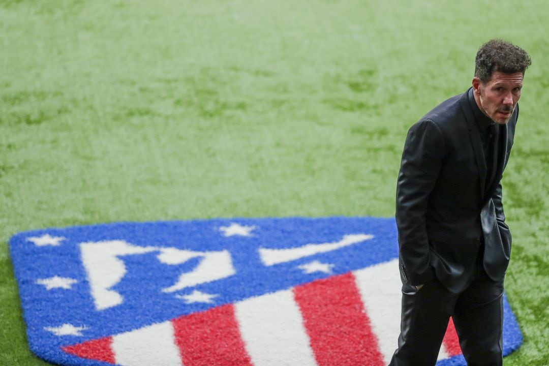 Simeone, en el acto de celebración tras ganar la Liga. 