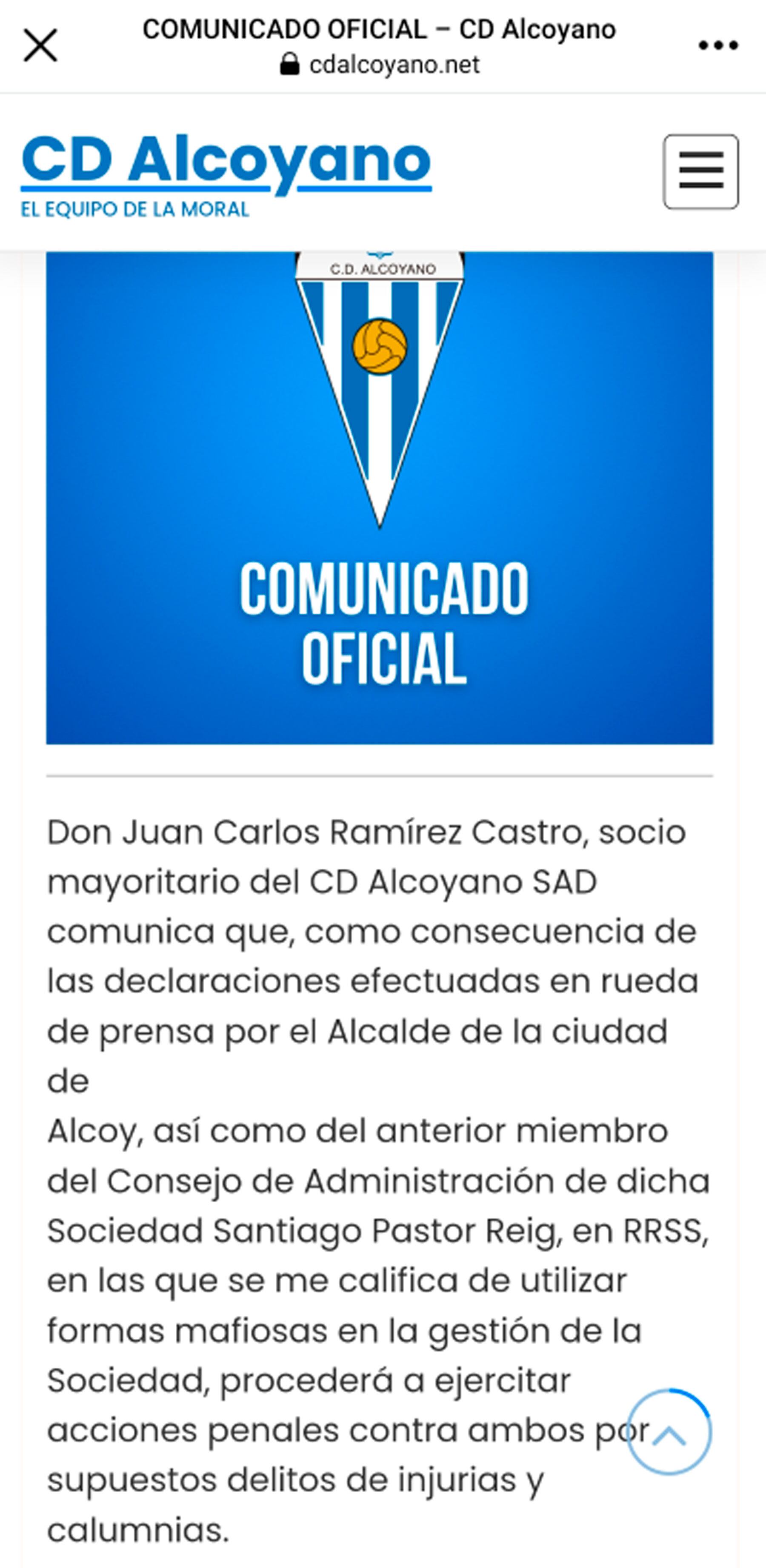 Comunicado querella CD Alcoyano