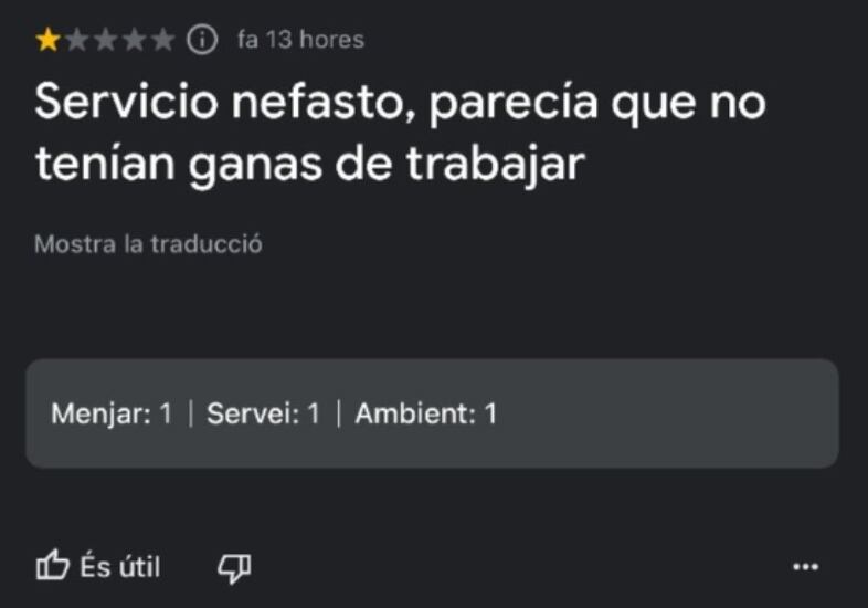 Captura de la reseña que ha publicado @SoyCamarero