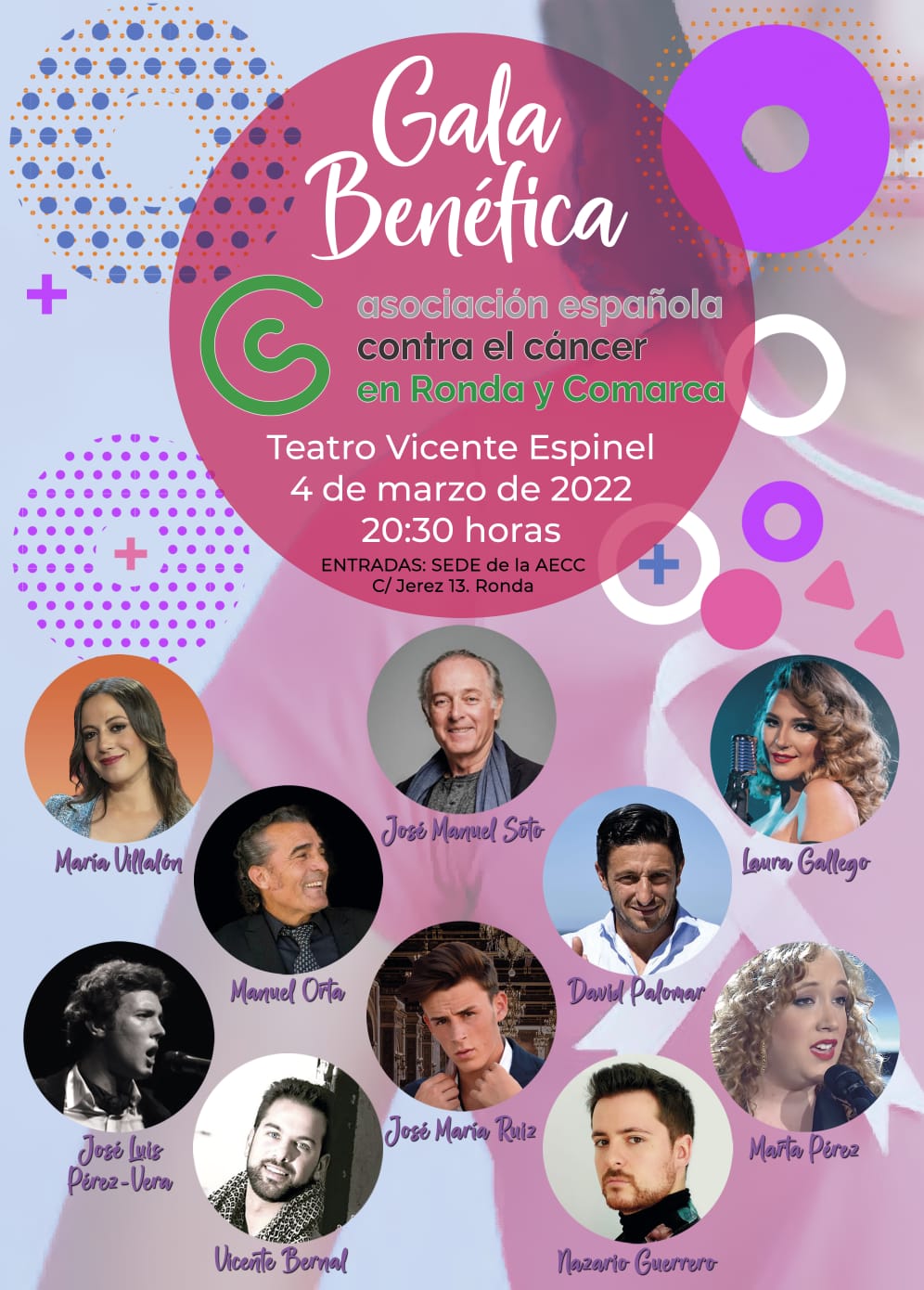 Cartel anunciador concierto solidario de la AECC en Ronda