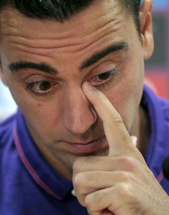 -FOTODELDIA- GRA191SANT JOAN DESPÍ (BARCELONA),21/05/2015.-- El capitán del FC Barcelona, Xavi Hernández, acaba de anunciar que abandonará al final de la temporada el club catalán al llegar a la conclusión de que es el momento de dejar el club tras 17 tem