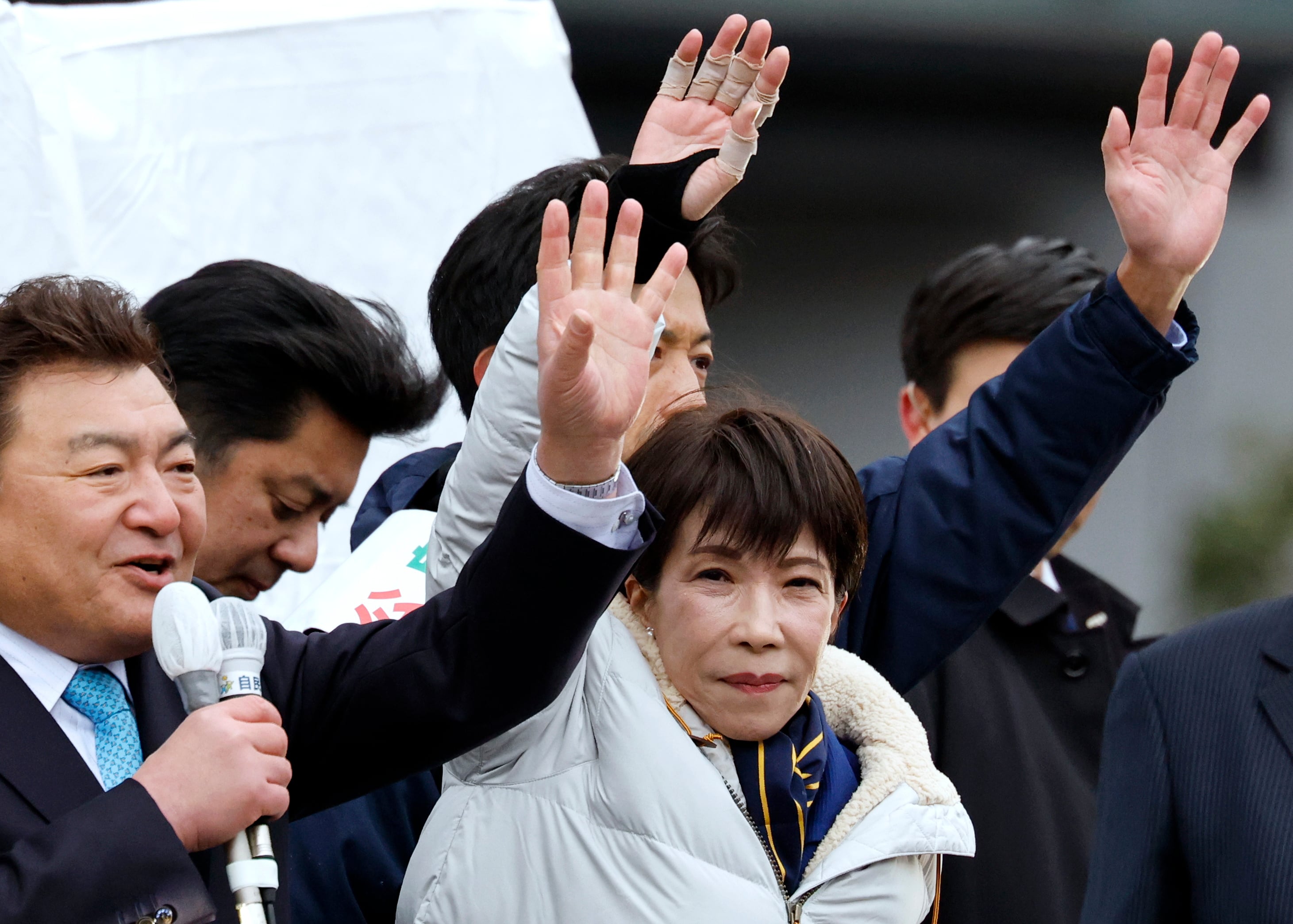 La primera ministra japonesa Sanae Takaichi, durante el último día de campaña electoral para las elecciones.