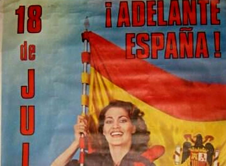 Cartel de &#039;Fuerza Nueva&#039; con el lema &#039;¡Adelante España!&#039;, a la venta en todocoleccion.net