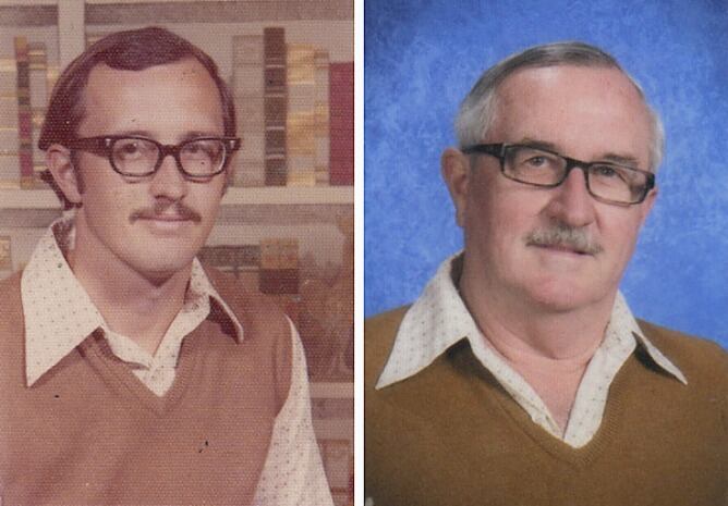 Dale Irby posa con la misma ropa en dos épocas distintas