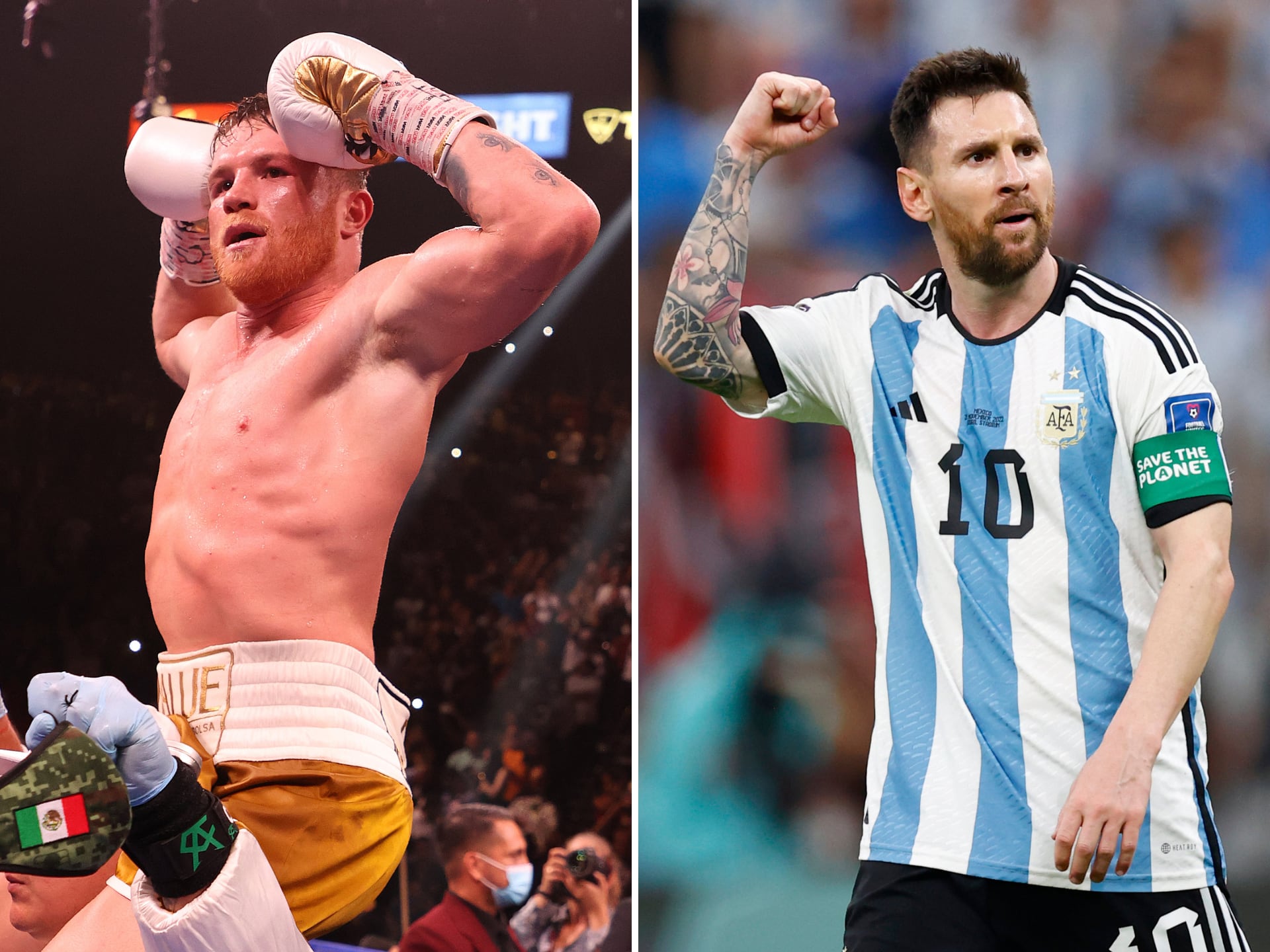 Canelo Álvarez (i) y Lionel Messi (d).