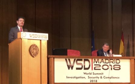 El ministro de Justicia, Rafael Catalá, en el acto de clausura del congreso WSD 2018, el pasado 16 de marzo, jornada en la que participó el ingenerio Hervé Falciani.