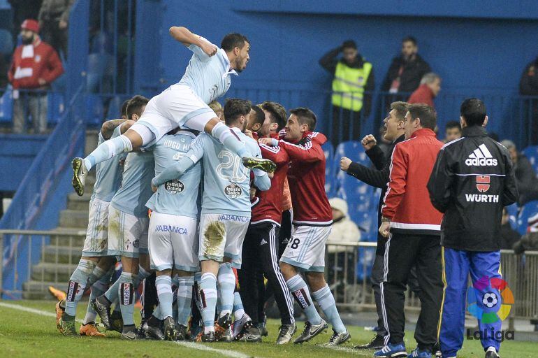 El Celta celebra una de los goles marcados en el Calderón