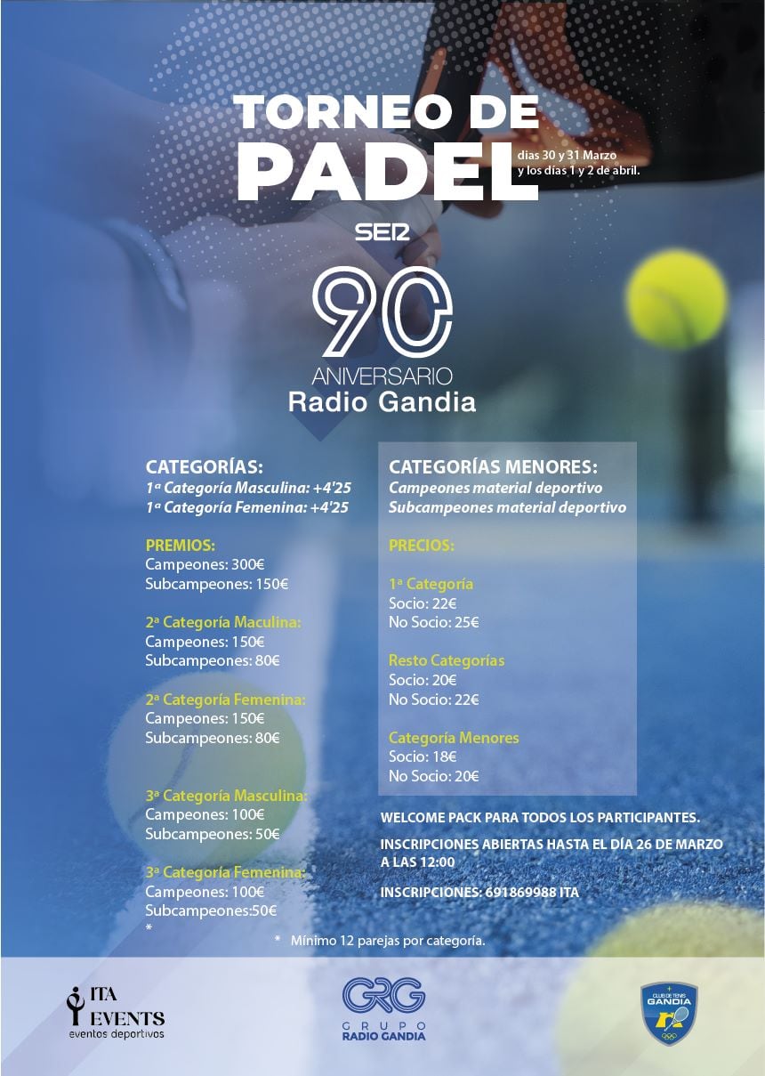 Torneo de Pádel 90 aniversario Radio Gandia SER.