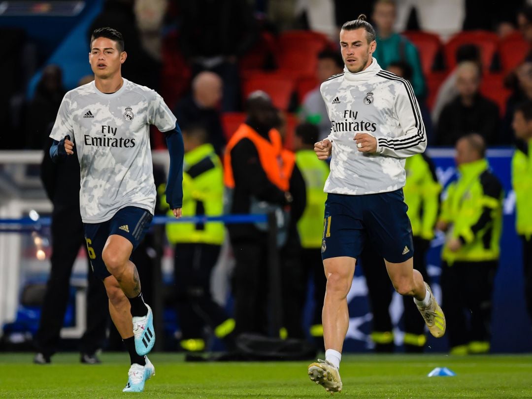 James Rodríguez y Gareth Bale antes del partido contra el PSG