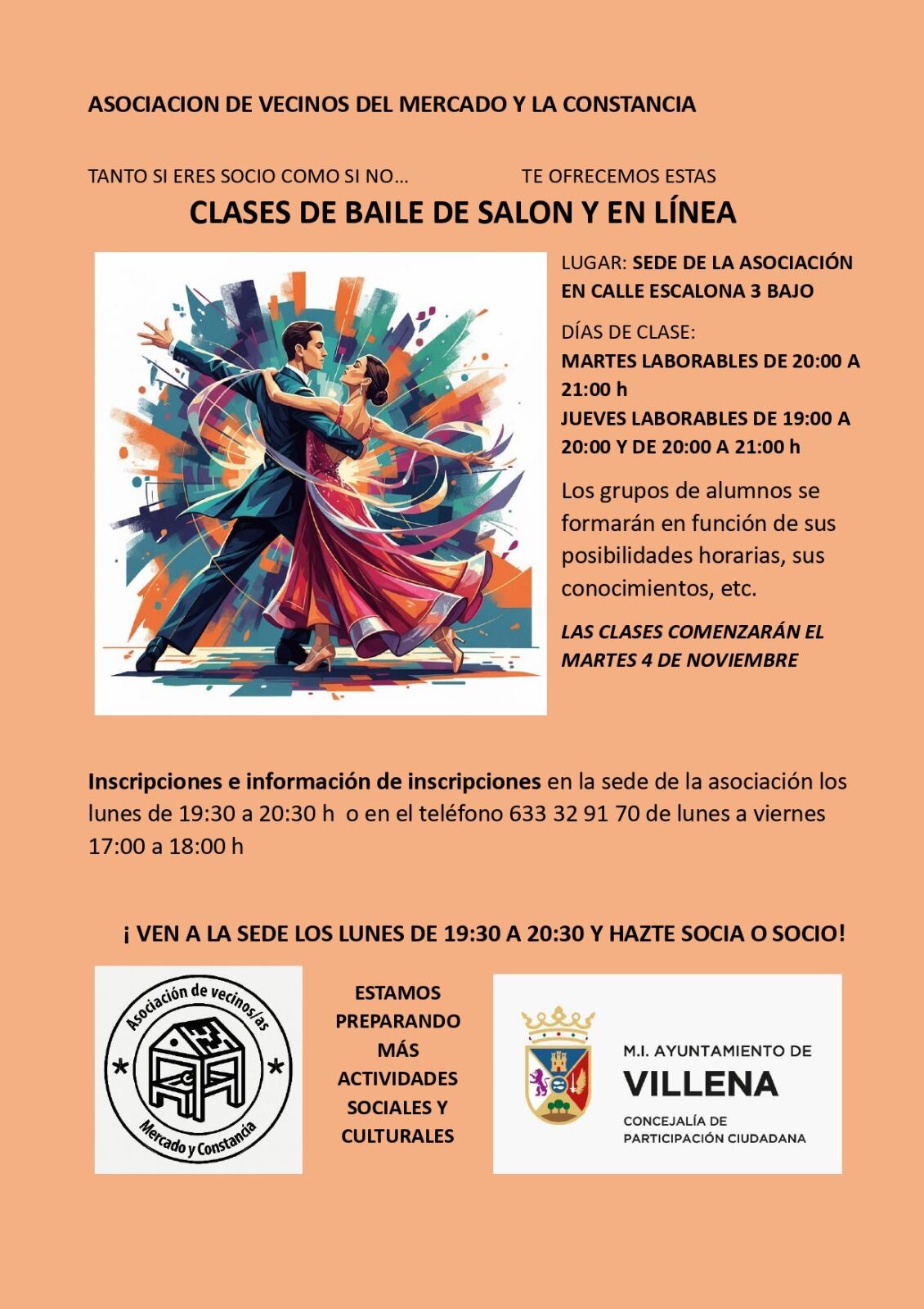 Cartel de las clases de baile