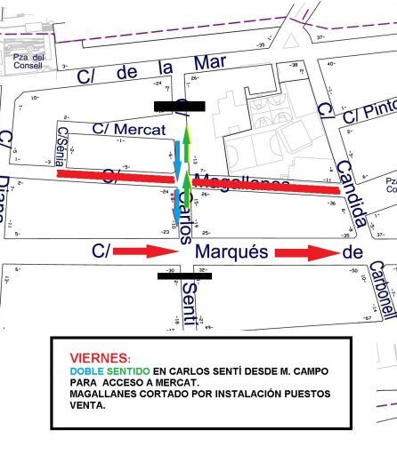 Plano de cómo queda la circulación los viernes.