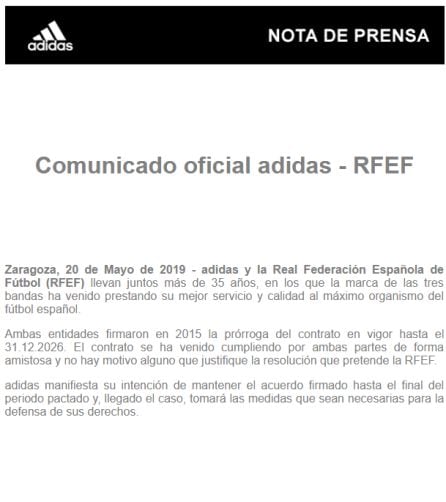 Comunicado Oficial de Adidas