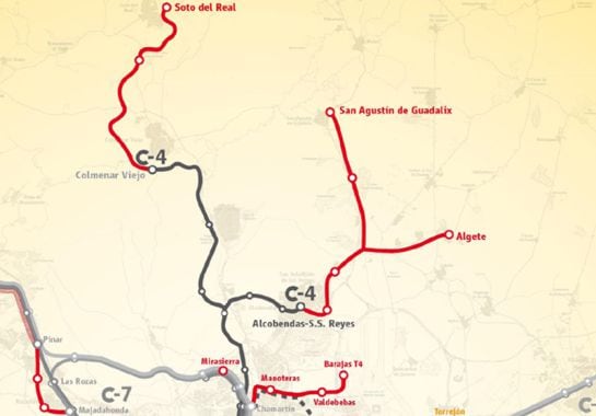 Mapa de la extensión de la red de Cercanías prevista en el Plan de 2009