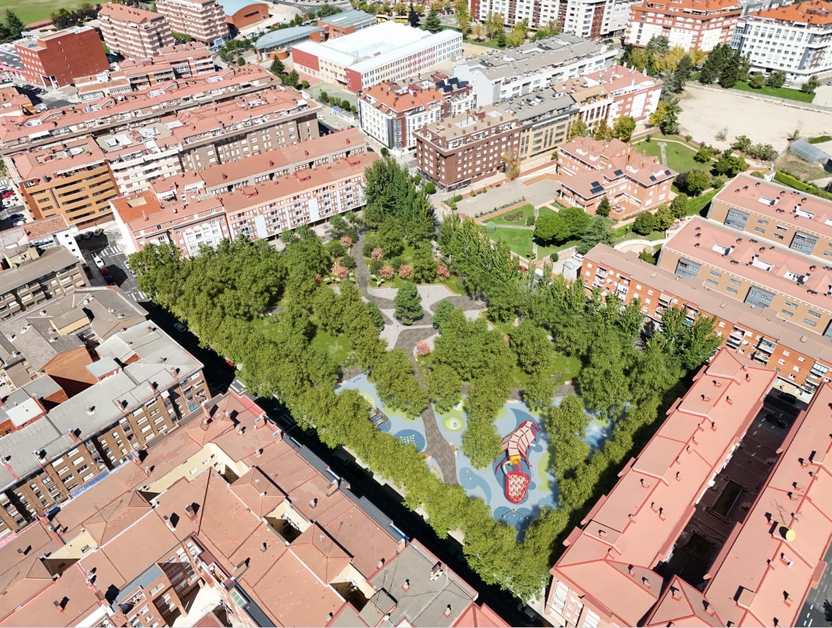 Infografía que muestra una imagen aérea de cómo será la Plaza Virrey Velasco tras su reforma