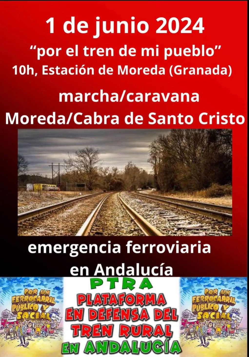 Cartel anunciador de la primera etapa de las Marchas en Defensa del Tren Rural de Andalucía