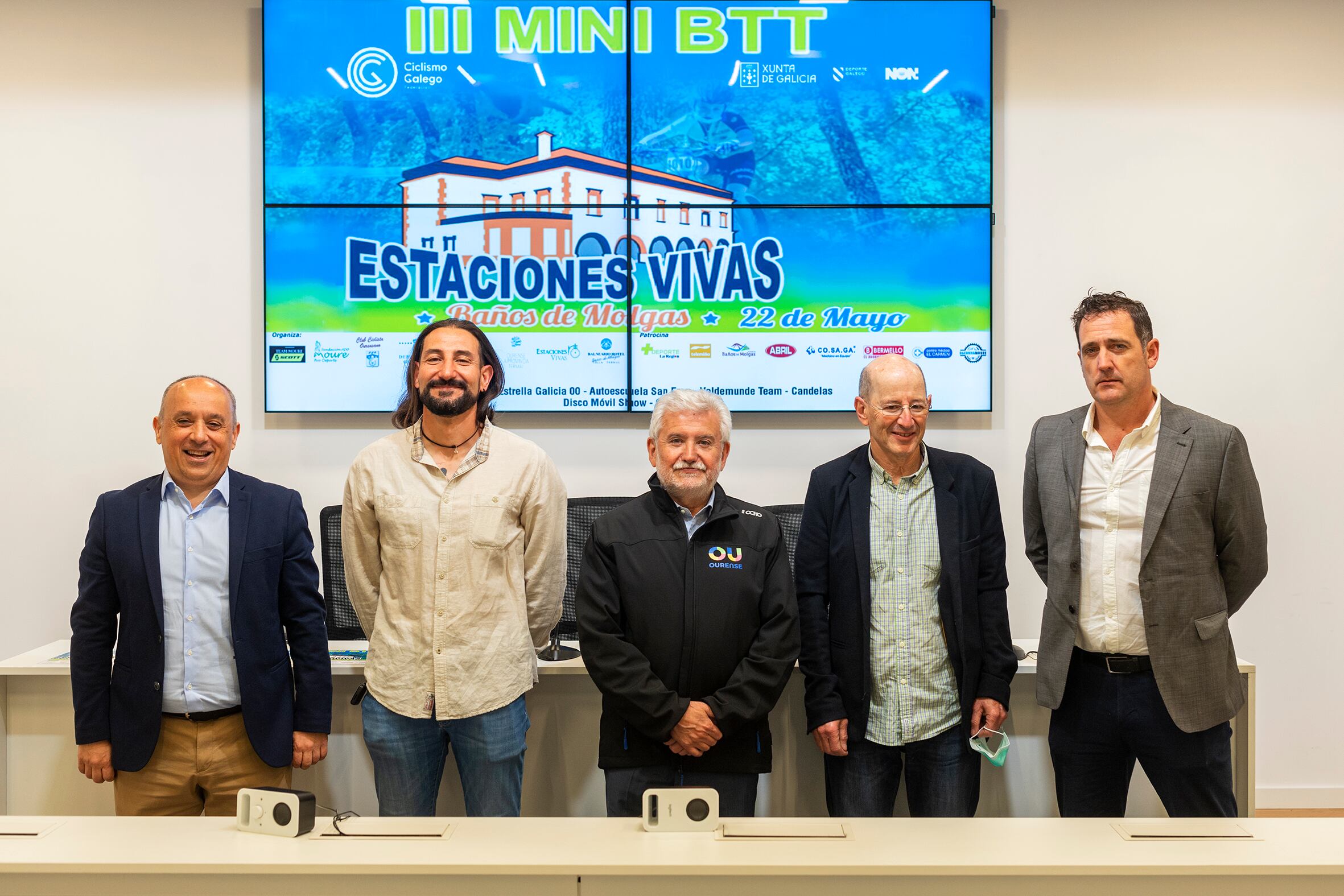 Presentación da III Mini BTT &quot;Estacións Vivas&quot; a desenrolarse en Baños de Molgas. Asisite a presentación Rosendo Fernández (VicePresidete da Deputación Ourense), Manuel Pérez González (Xefe Territorial de Deportes da Xunta de Galicia), Xaime Iglesias (Alcalde de Baños de Molgas), Carlos Moure (Organización) e Jorge Villarino (Grupo La Región).