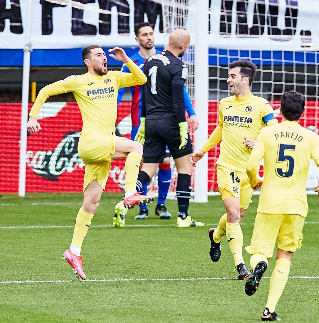 Moi Gómez celebra el 0-1 anotado en el minuto tres de partido