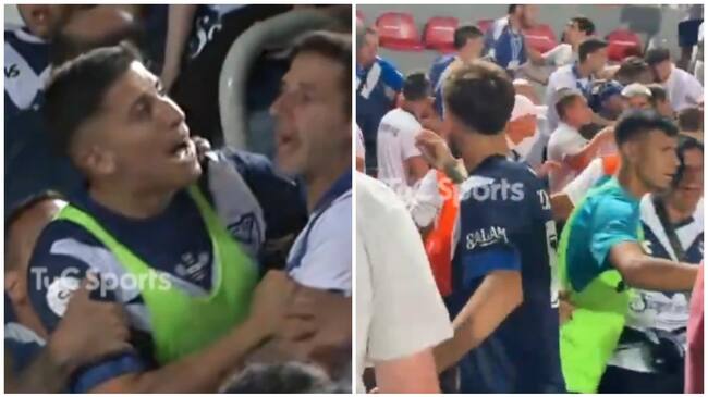Jugadores y aficionados de Vélez Sarsfield confrontan en la grada